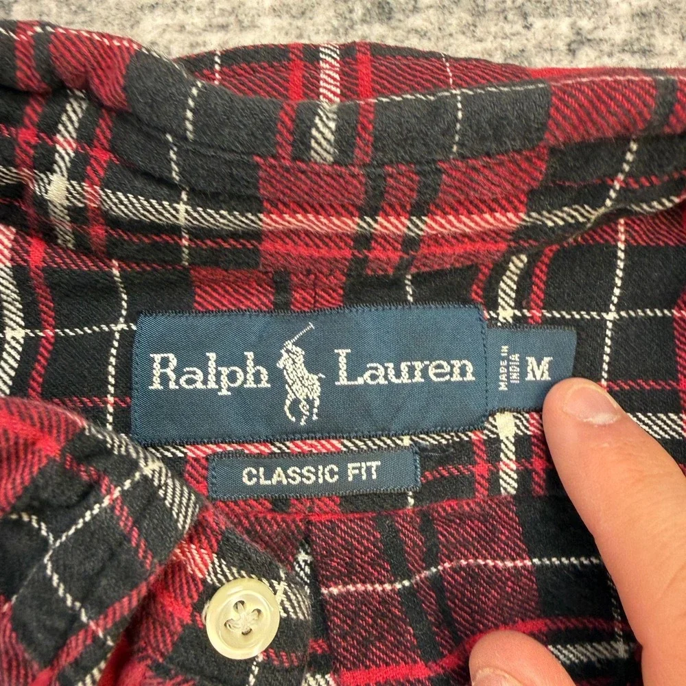 VTG Polo Ralph Lauren Shirt Mens Medium Red Tartan Plaid Heavy Cotton Flannel